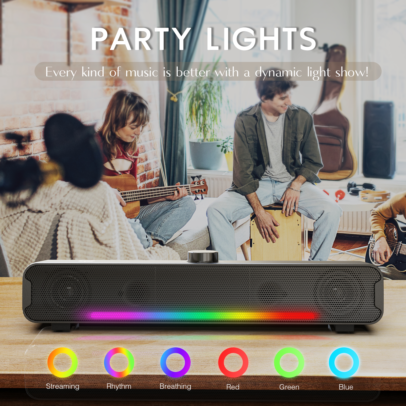 ONIKUMA L16 Bluetooth-compatible Speaker with RGB Light, Powerful Computer Speaker Portable Soundbar for TV Home Theater PC Gaming