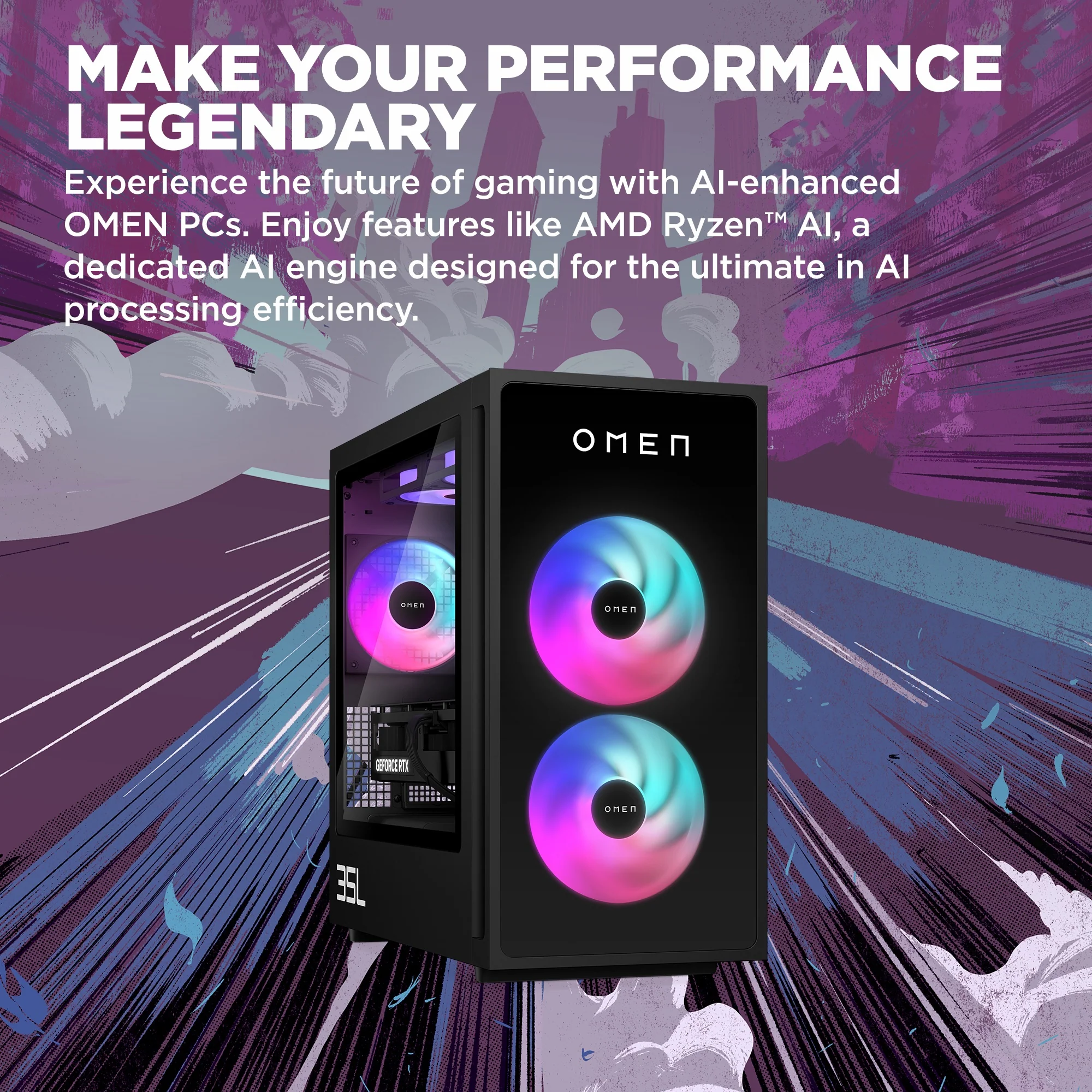 OMEN 35L Gaming Desktop GT16-0285t PC, Windows 11 Home, Intel® Core™ Ultra 9, 64GB RAM, 2TB SSD, NVIDIA® GeForce RTX™ 5080, Black